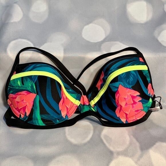 TROPICAL PRINT PUSH UP SWIM TOP by XHIL SIZE M - Picture 2 of 4